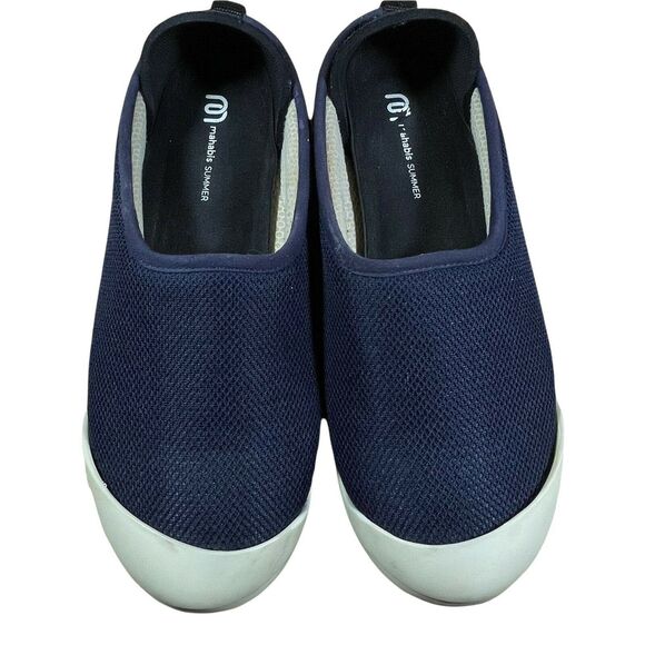 Mahabis Summer Sz 38 EU 7-7.5 US Womens Slippers Navy Cream Rubber Soles Mesh - Picture 1 of 5
